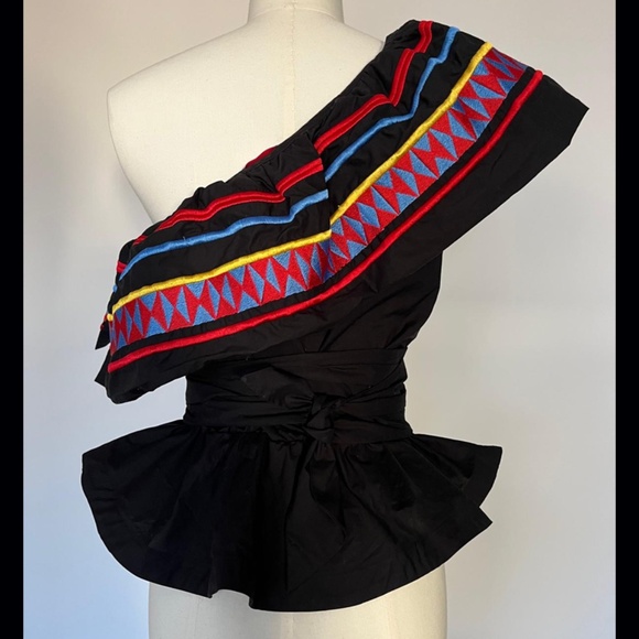 NWT Stella Jean one shoulder top with ruffled peplum size 6 - Picture 3 of 6